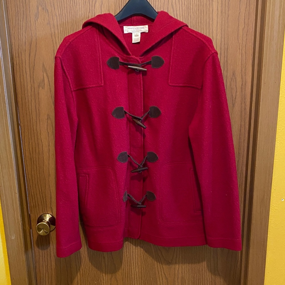 Jones New York Red Hooded Toggle Coat